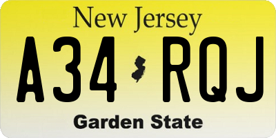 NJ license plate A34RQJ