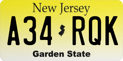 NJ license plate A34RQK