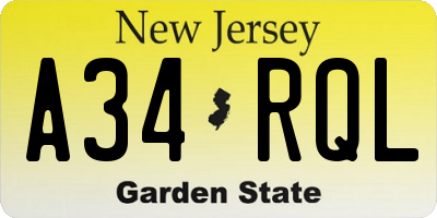 NJ license plate A34RQL