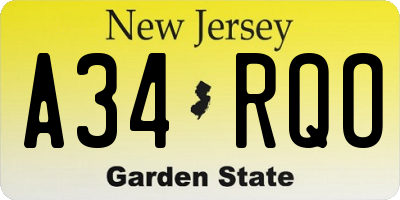 NJ license plate A34RQO