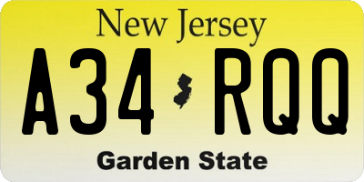 NJ license plate A34RQQ