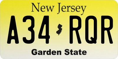NJ license plate A34RQR