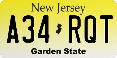 NJ license plate A34RQT