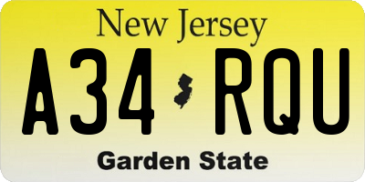 NJ license plate A34RQU