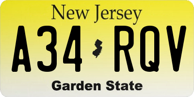 NJ license plate A34RQV