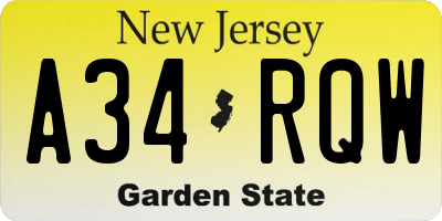 NJ license plate A34RQW