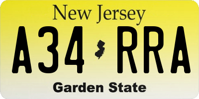 NJ license plate A34RRA