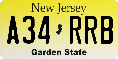 NJ license plate A34RRB