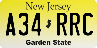 NJ license plate A34RRC