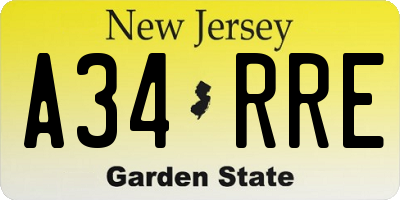 NJ license plate A34RRE