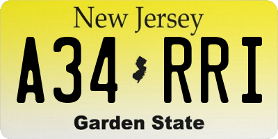 NJ license plate A34RRI