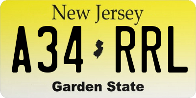 NJ license plate A34RRL