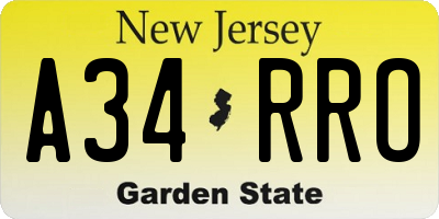 NJ license plate A34RRO