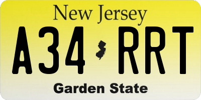 NJ license plate A34RRT
