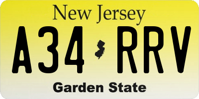 NJ license plate A34RRV