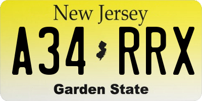 NJ license plate A34RRX