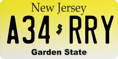 NJ license plate A34RRY