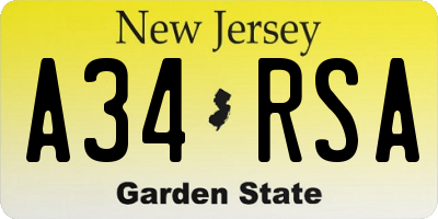 NJ license plate A34RSA