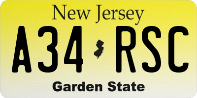 NJ license plate A34RSC