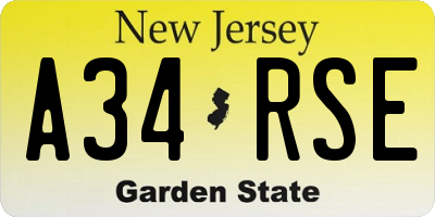 NJ license plate A34RSE