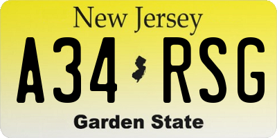 NJ license plate A34RSG