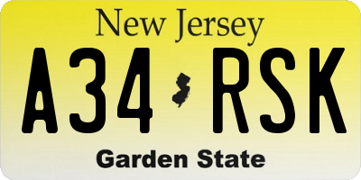 NJ license plate A34RSK