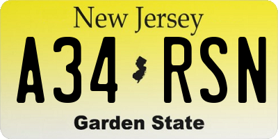 NJ license plate A34RSN