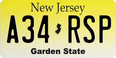 NJ license plate A34RSP