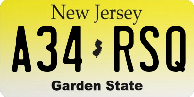 NJ license plate A34RSQ