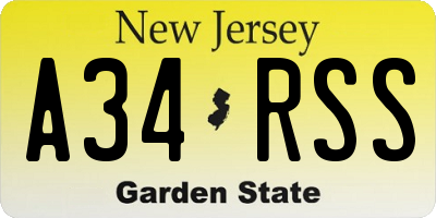 NJ license plate A34RSS