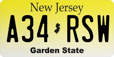 NJ license plate A34RSW