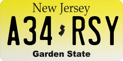 NJ license plate A34RSY