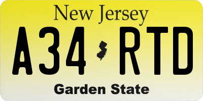 NJ license plate A34RTD