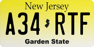 NJ license plate A34RTF
