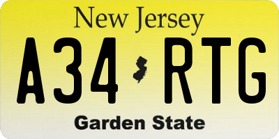NJ license plate A34RTG