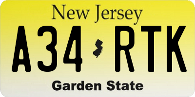 NJ license plate A34RTK