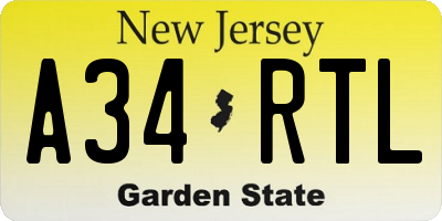 NJ license plate A34RTL