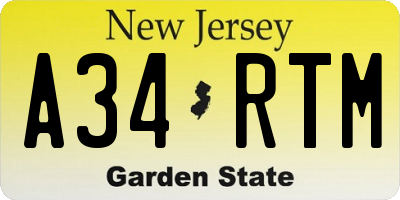 NJ license plate A34RTM