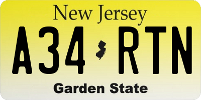 NJ license plate A34RTN