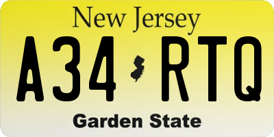 NJ license plate A34RTQ