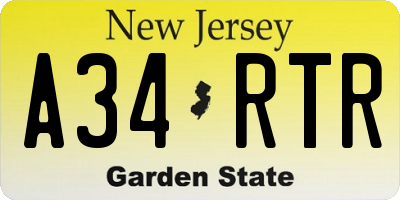 NJ license plate A34RTR