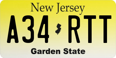 NJ license plate A34RTT