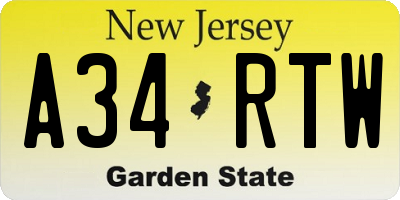 NJ license plate A34RTW