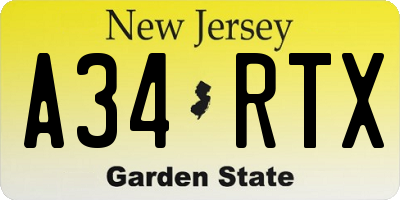 NJ license plate A34RTX