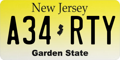 NJ license plate A34RTY