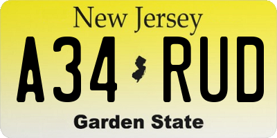NJ license plate A34RUD