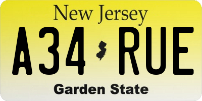 NJ license plate A34RUE
