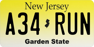NJ license plate A34RUN