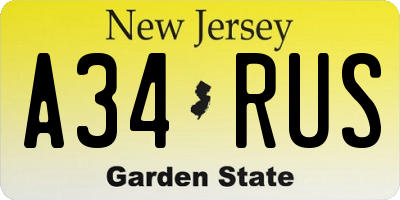 NJ license plate A34RUS