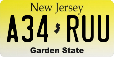 NJ license plate A34RUU